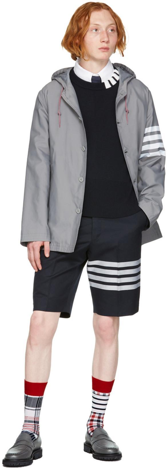 THOM BROWNE Blue Crewneck Sweater With Logo Patch And Rwb Detail In Cotton