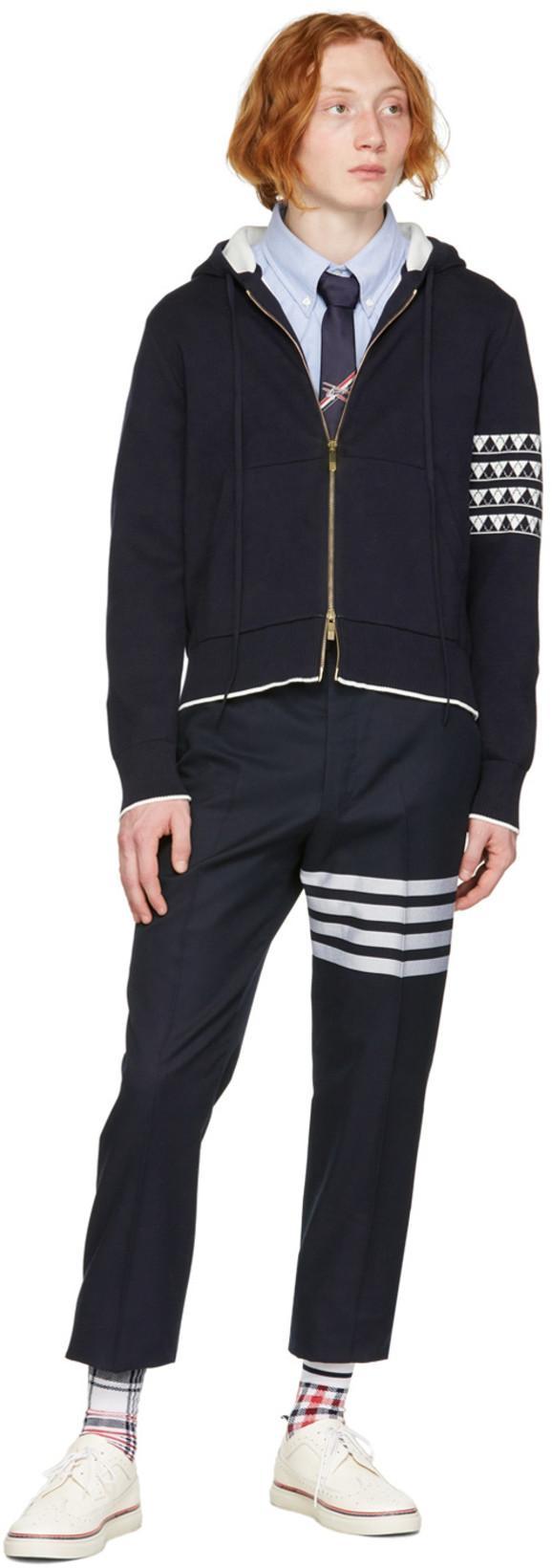 THOM BROWNE Flannel 4-bar Straight Fit Shirt Man Polo Shirt Multicolored Size L Cotton In Blue