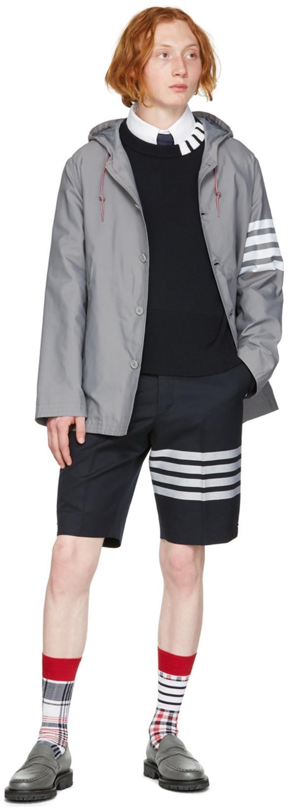 THOM BROWNE Blue Crewneck Sweater With Logo Patch And Rwb Detail In Cotton