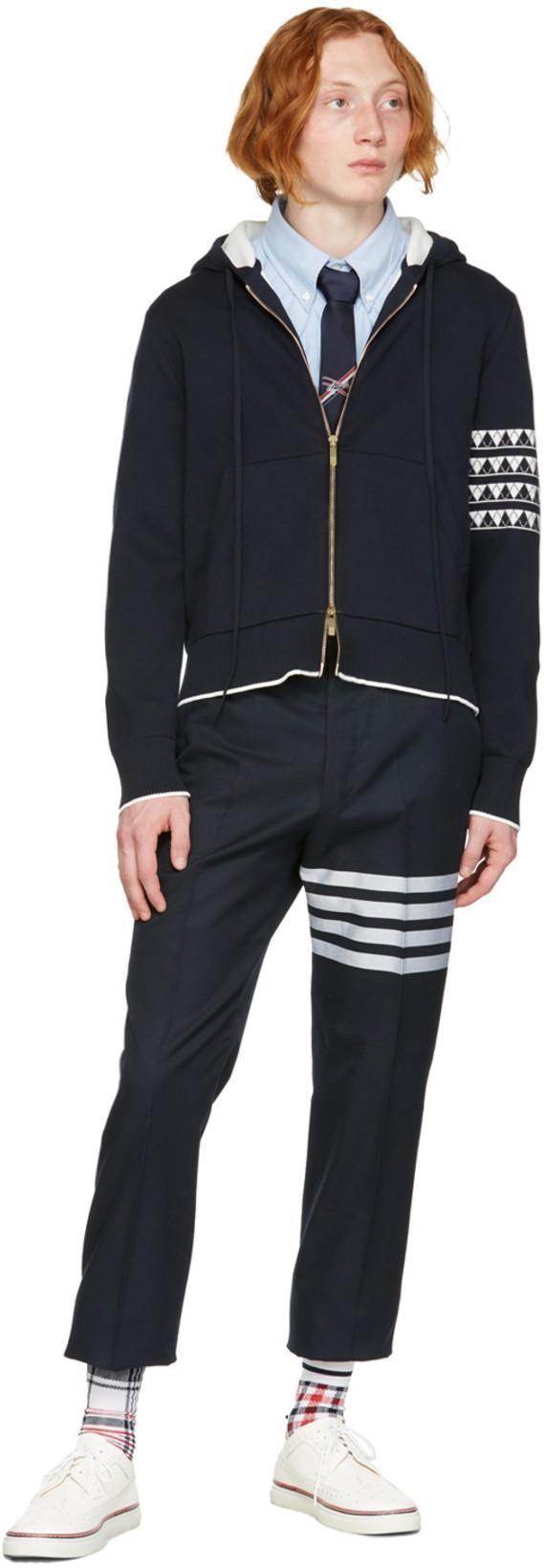 THOM BROWNE Flannel 4-bar Straight Fit Shirt Man Polo Shirt Multicolored Size L Cotton In Blue