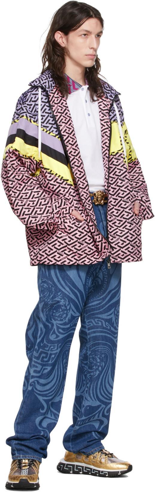 VERSACE First Line La Medusa La Greca Web Belt In Blue/ Gold