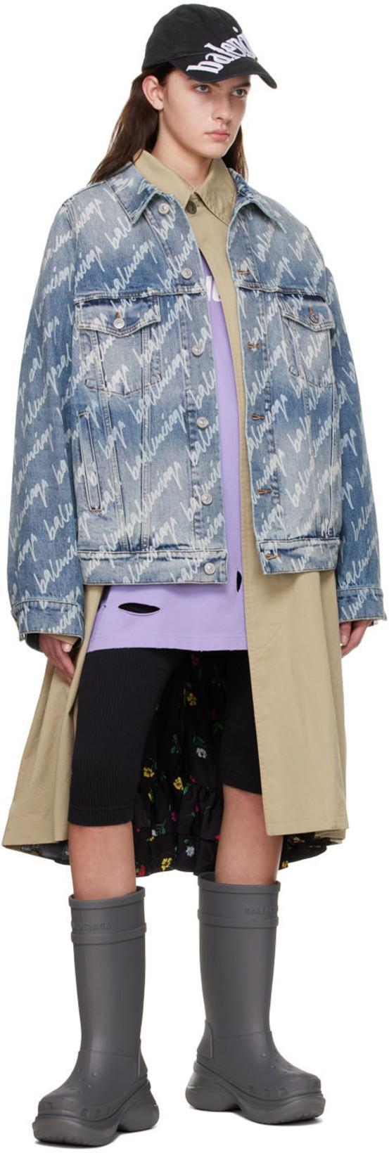 BALENCIAGA Reversible Black Flowers Trench Coat In Multi