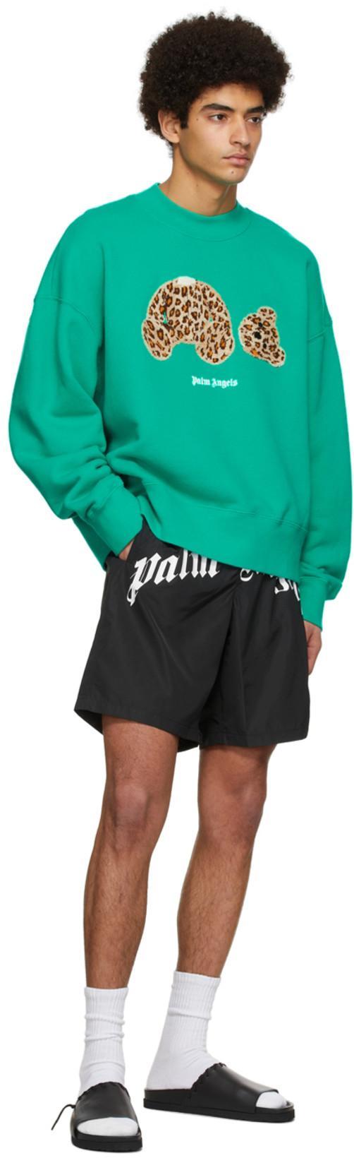 PALM ANGELS Teddy Bear-print Cotton Sweatshirt Green In Xs