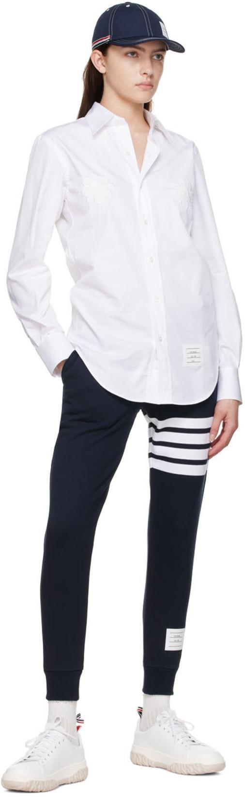 THOM BROWNE Intarsia Stripes Cotton Sweatpants In Blue