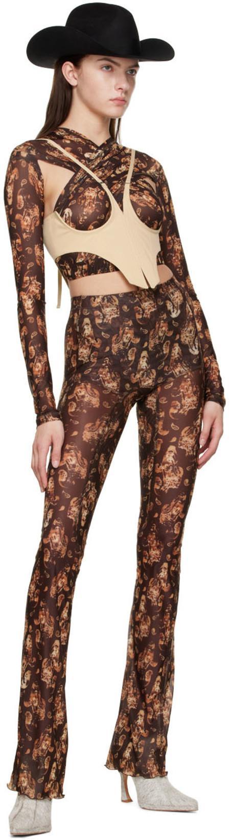 KNWLS Brown Polyester Trousers In Paisley Dark