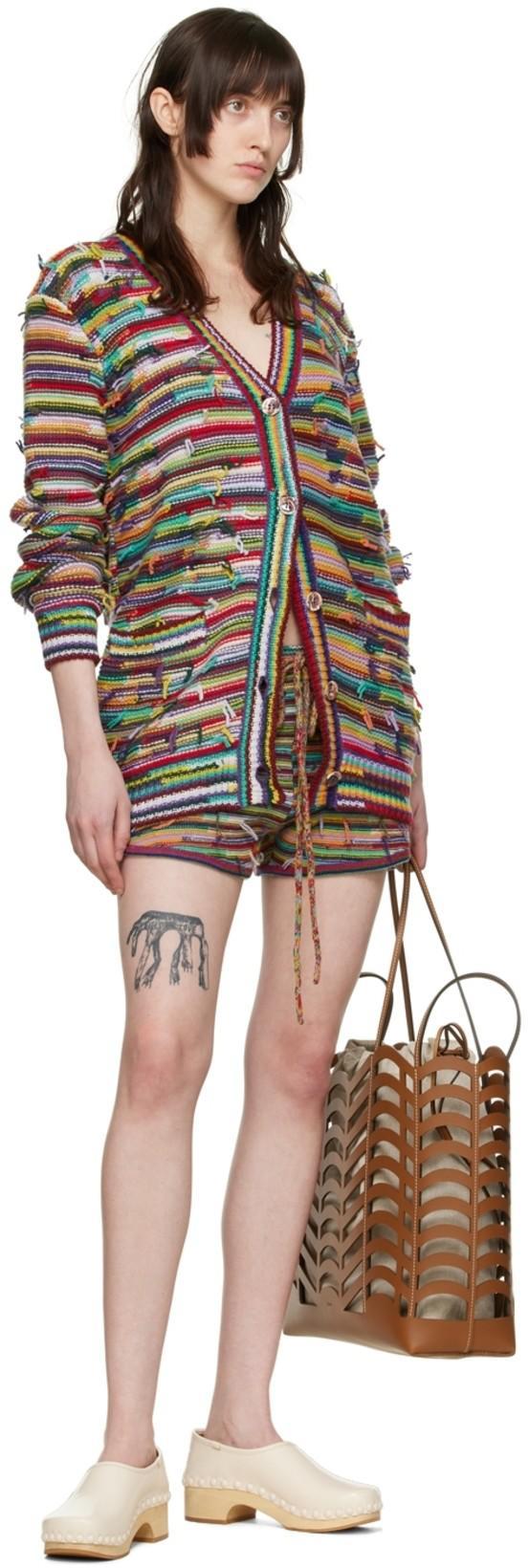 CHLOÉ Frayed Striped Cashmere And Wool-blend Shorts In Multi