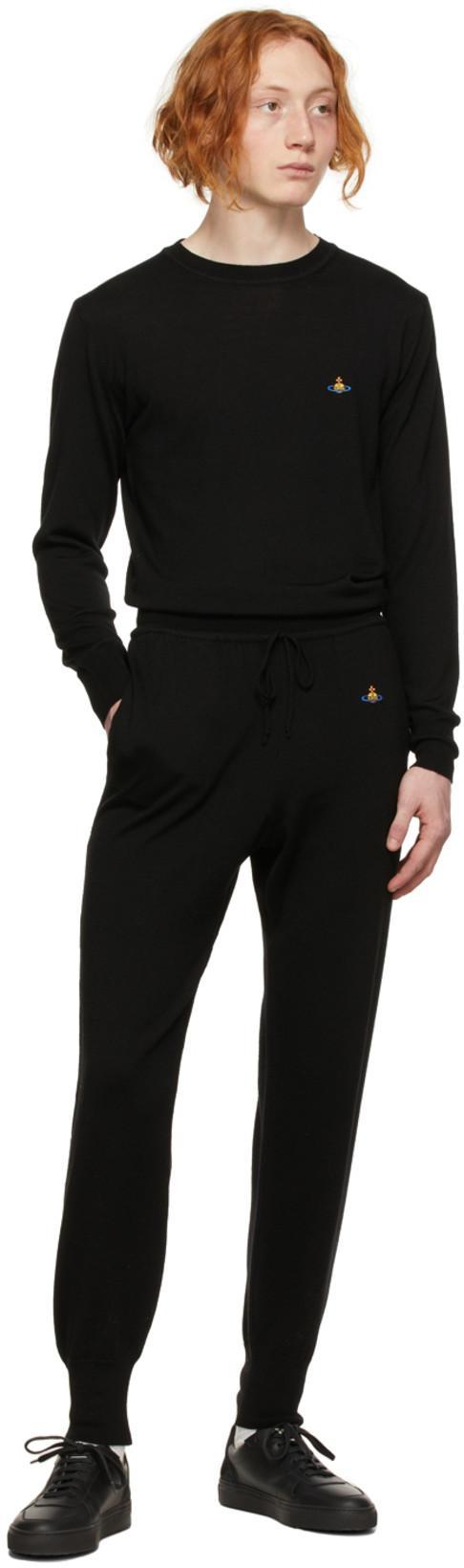 VIVIENNE WESTWOOD Black Crewneck Sweater With Orb Embroidery In Cotton And Cashmere