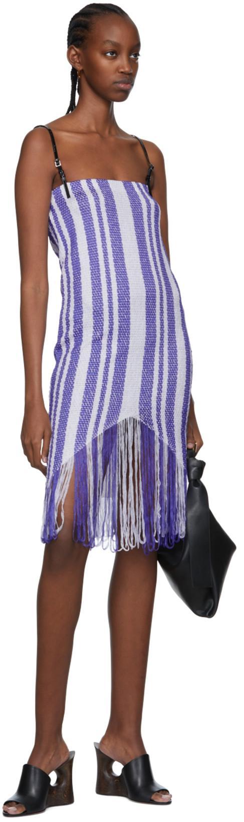 JW ANDERSON 2-tone Fringed Knit Midi Dress In Purple White