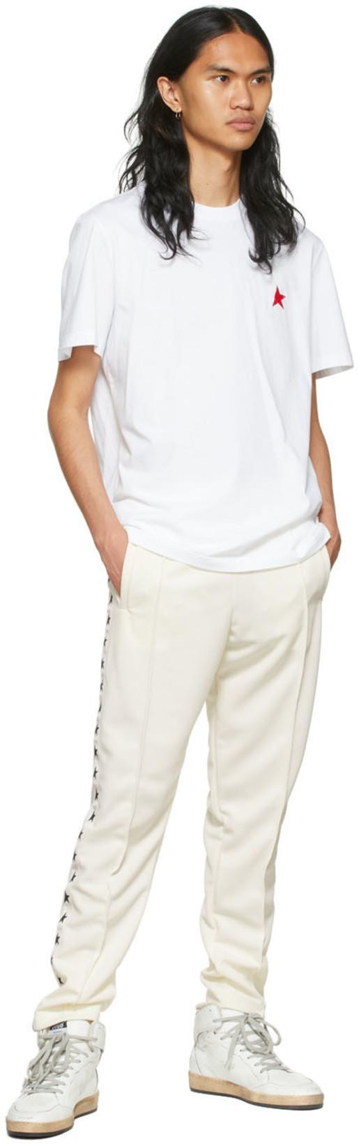 GOLDEN GOOSE White T-shirt With Round Neck And One Star Logo Print On The Front In Cotton Man