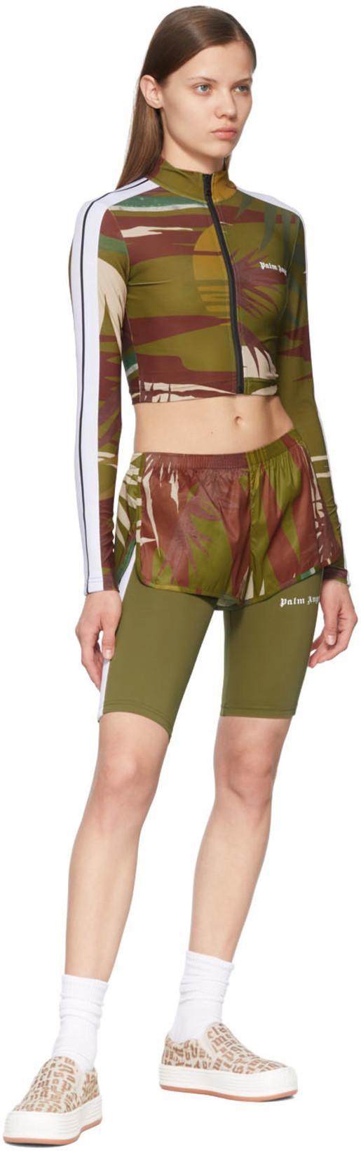 PALM ANGELS Jungle Love Crop Zip-up Track Top In Military Green