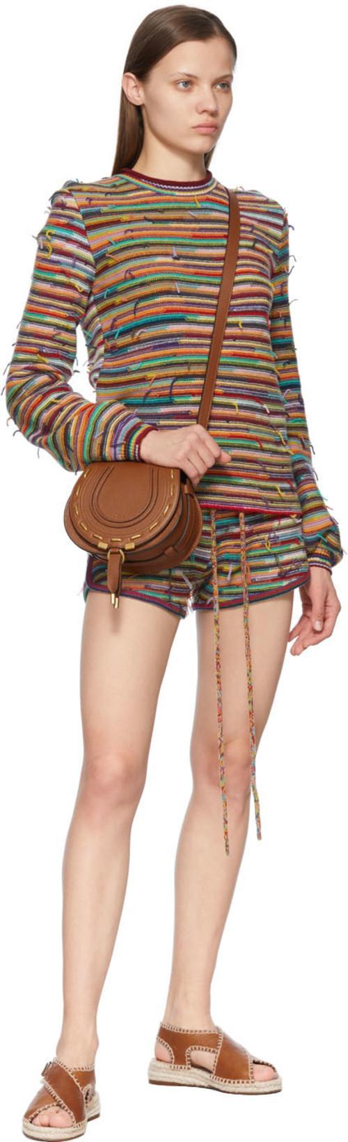 CHLOÉ Frayed Striped Cashmere And Wool-blend Shorts In Multi