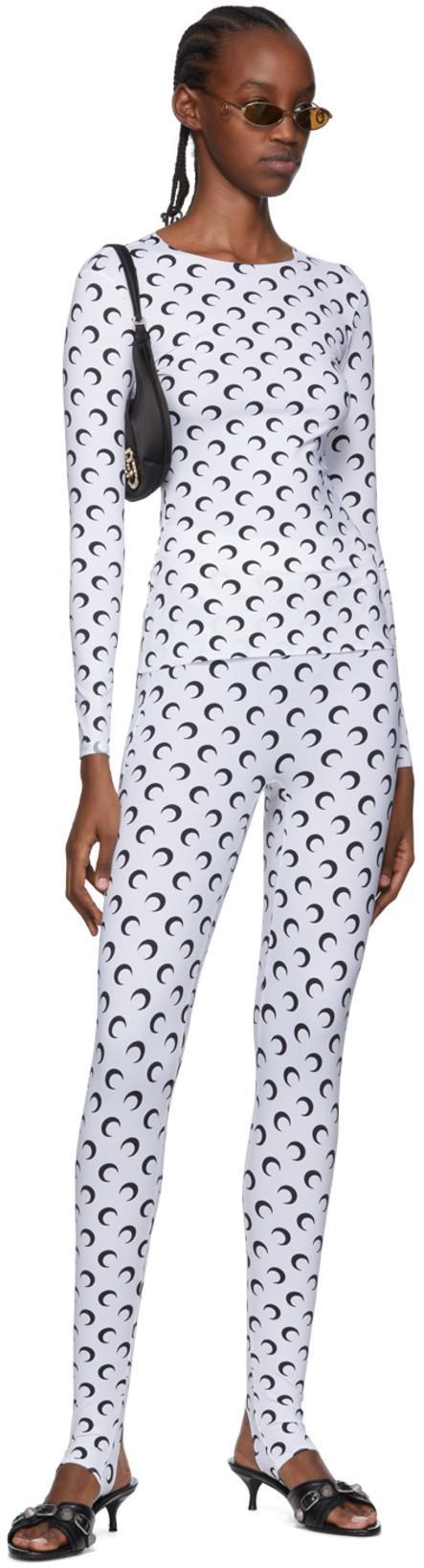 MARINE SERRE Crescent Moon Lycra Leggings With All-over Logo In White