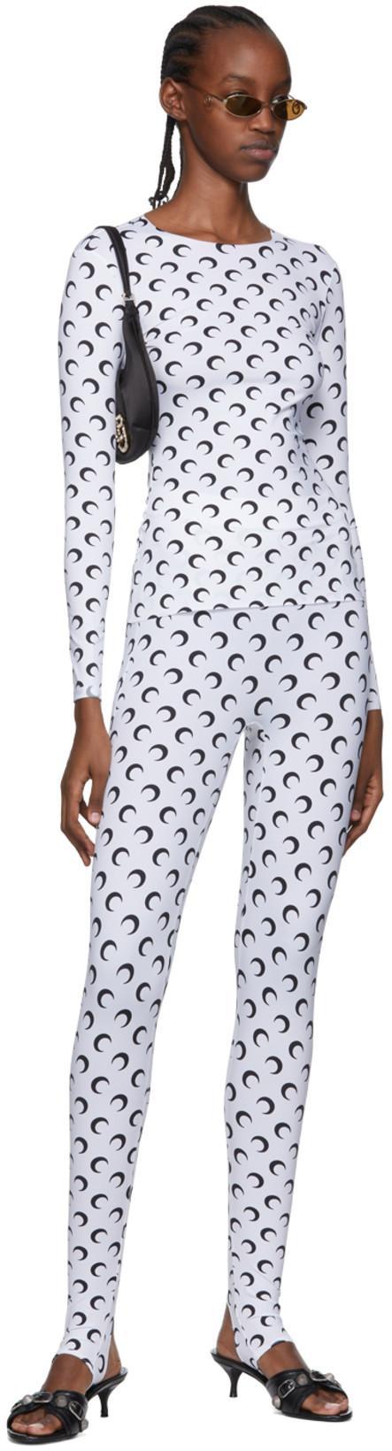 MARINE SERRE Crescent Moon Lycra Leggings With All-over Logo In White