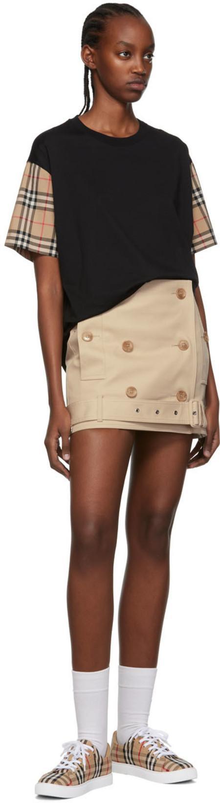 BURBERRY Black T-shirt With Check Pattern Sleeves Women