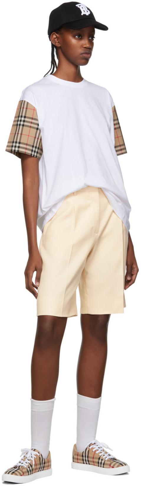 BURBERRY Women White T-shirt With Vintage Check Motif On The Sleeves In Cotton Woman