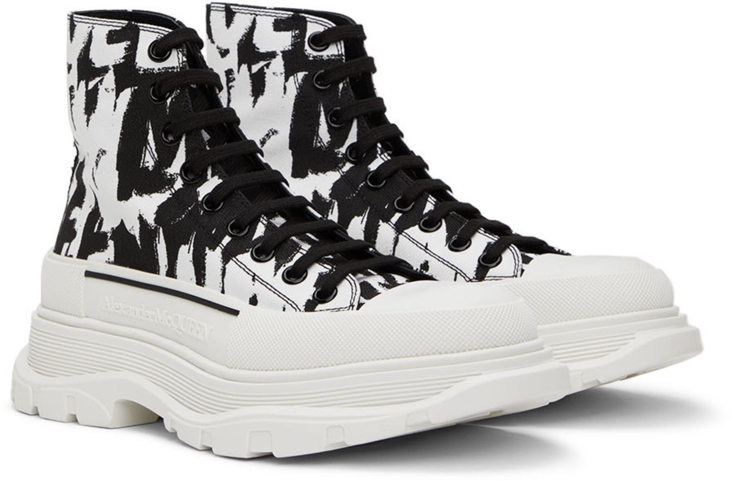 ALEXANDER MCQUEEN Mcqueen Graffiti Workwear Jeans In White Black