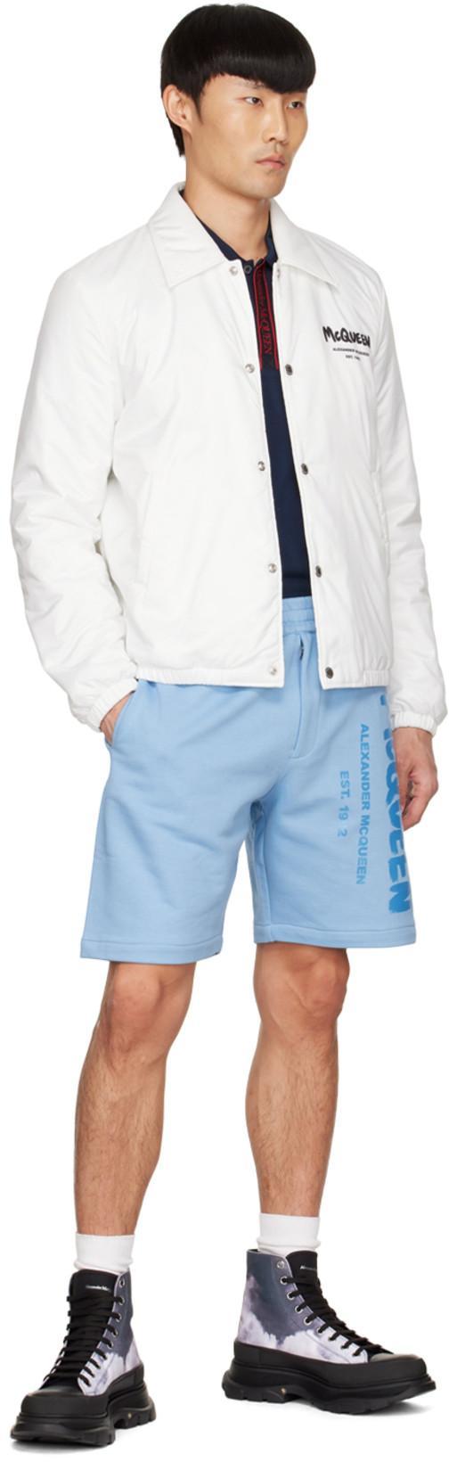 ALEXANDER MCQUEEN Bermuda Shorts With Graffiti Logo Print In Sky Blue