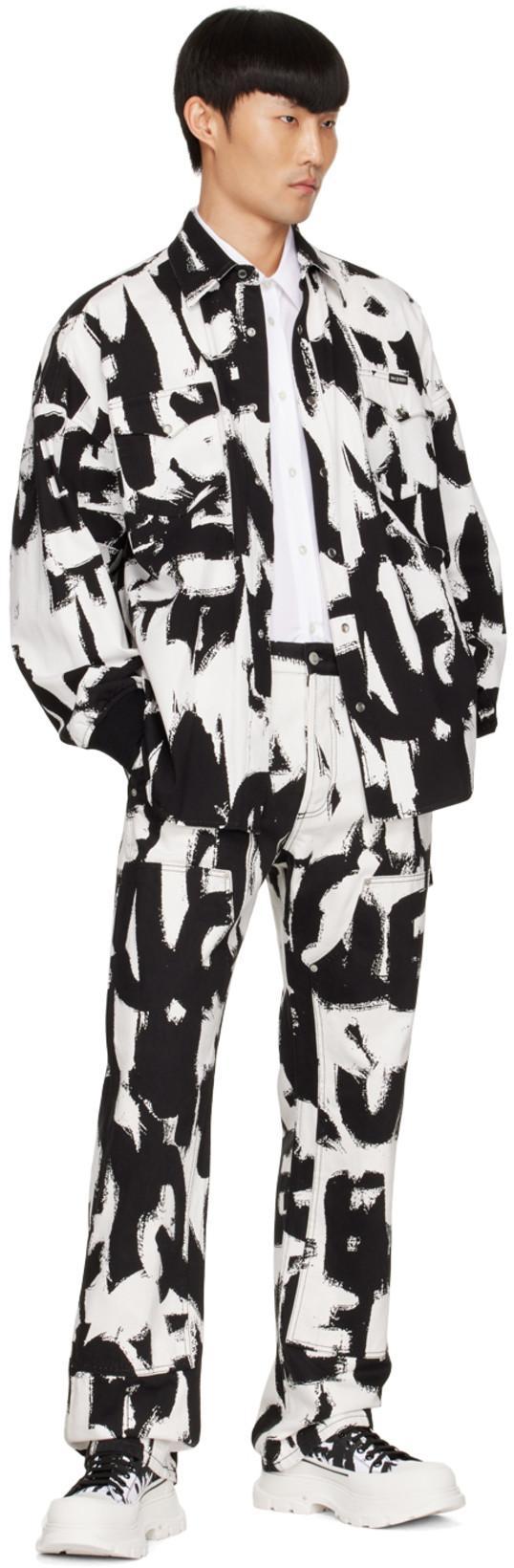 ALEXANDER MCQUEEN Mcqueen Graffiti Workwear Jeans In White Black