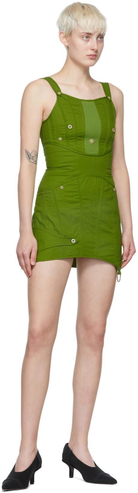 ACNE STUDIOS Cutout Button-embellished Cotton-blend Mini Dress In Bright Green