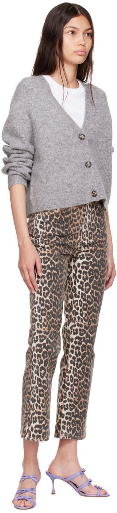 GANNI Wide-leg Animal Print High-rise Jeans With Belt Loops In Gray
