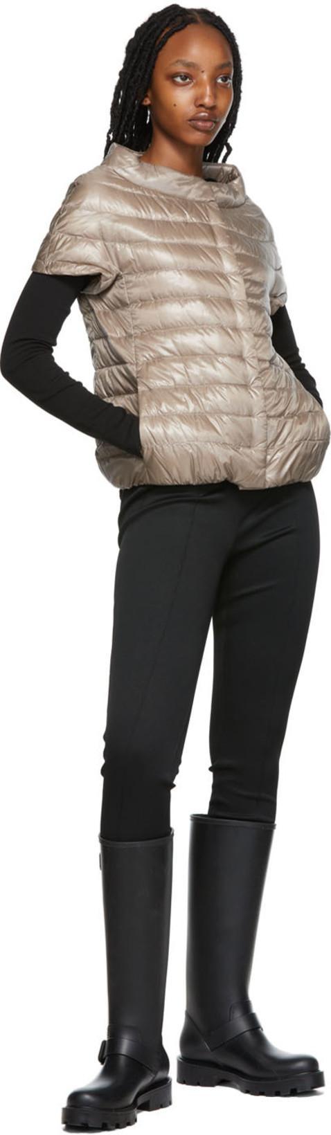 HERNO Greta Iconico Cap Sleeve Quilted Down Jacket In Taupe