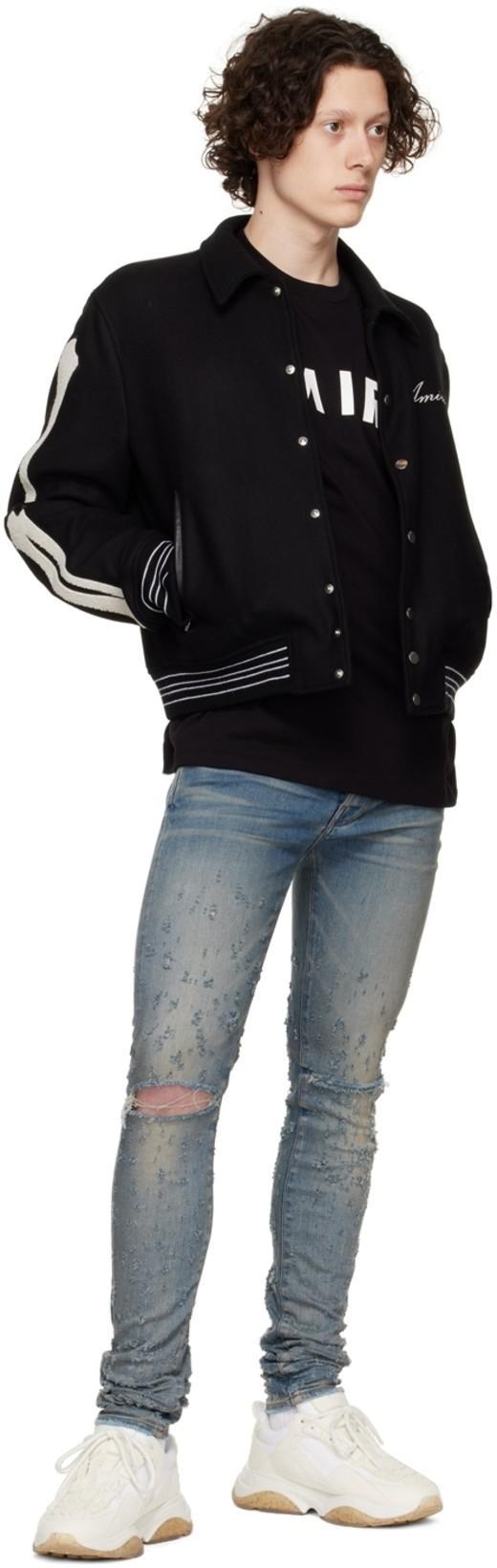 AMIRI Bones Wool Varsity Jacket In Black