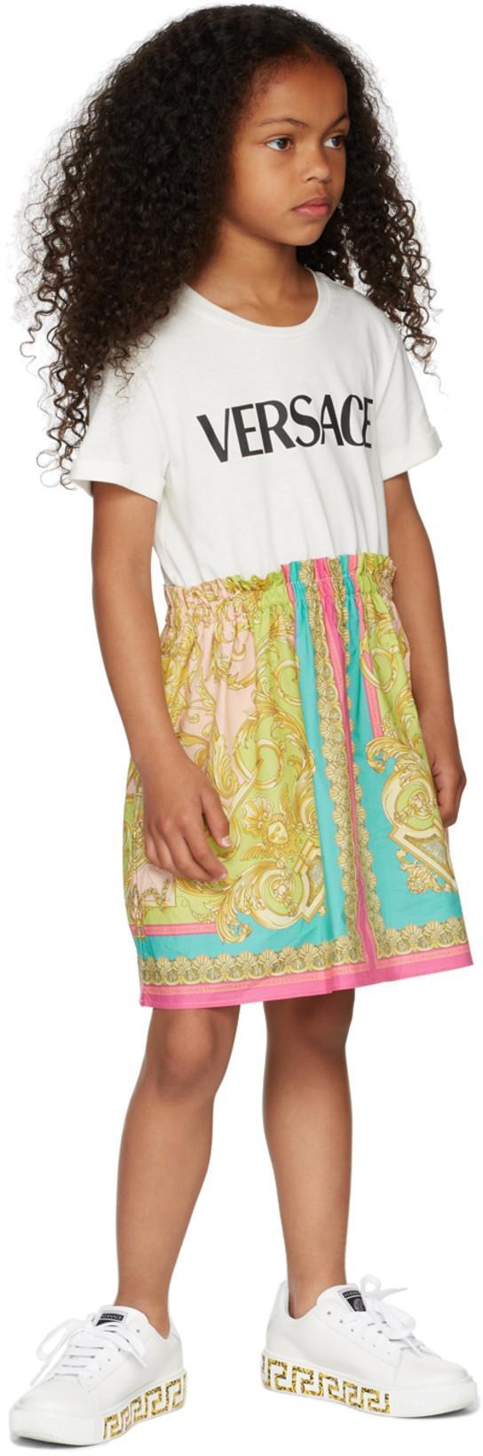 VERSACE Kids Round Toe Lace-up Sneakers In White