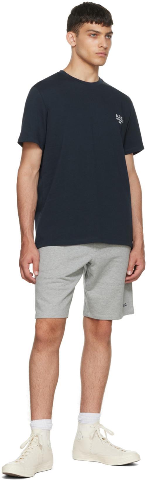 A.P.C. Men Blue Crewneck T-shirt With Logo Embroidered On The Front In Cotton Man