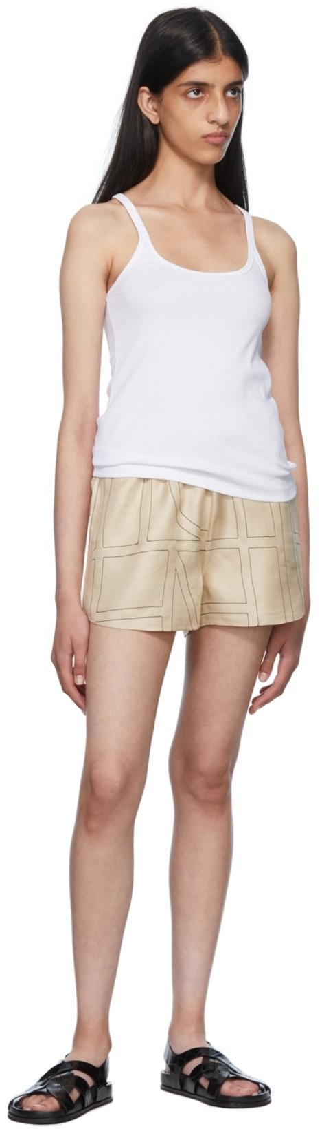 TOTÊME Beige Shorts With Geometric Logo Print In Silk Woman In Brown