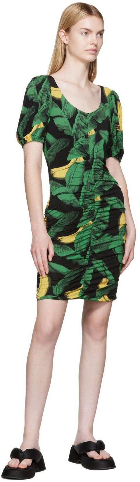 GANNI Printed Drapey Jersey Mini Dress In Black