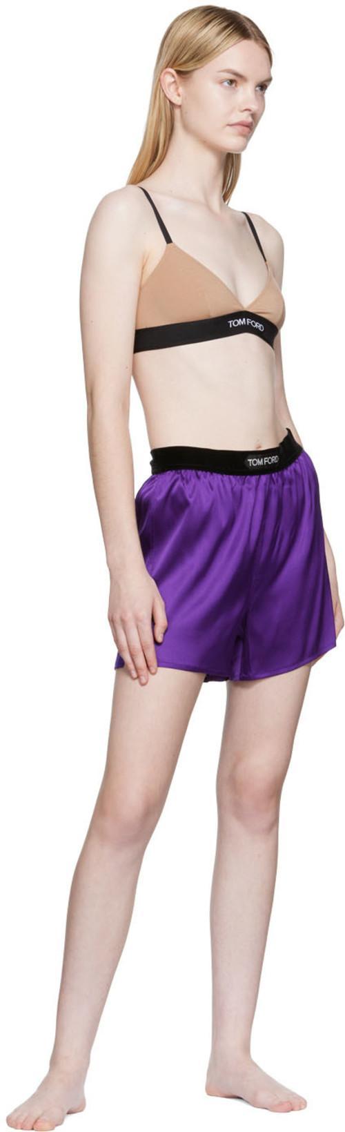 TOM FORD Logo Silk Satin Mini Shorts In Purple