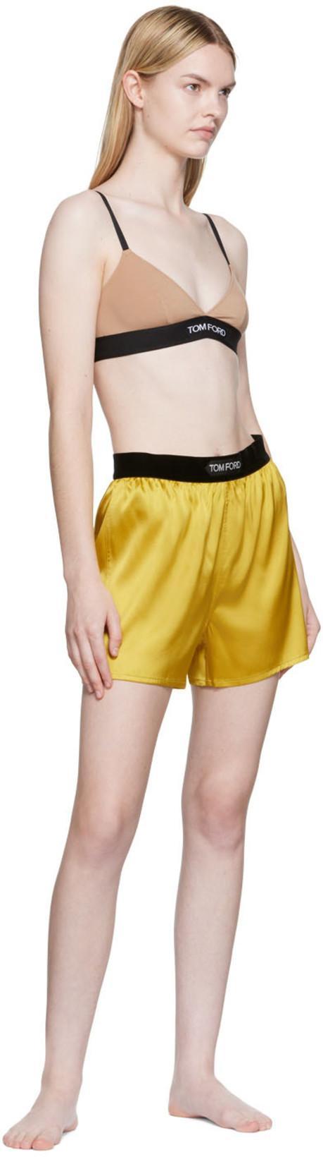 TOM FORD Logo Silk Satin Mini Shorts In Green,yellow