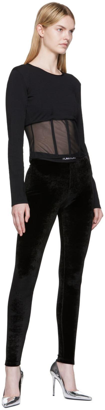 TOM FORD Stretch Lustrous Velour Signature Leggings In Black