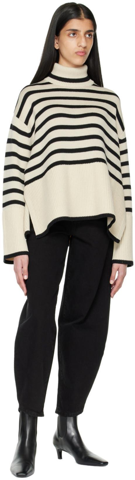 TOTÊME Toteme Striped Wool Cotton Turtleneck In Neutral