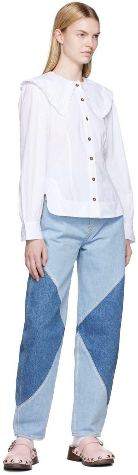 GANNI Balloon Sleeve Poplin Cotton Shirt In White