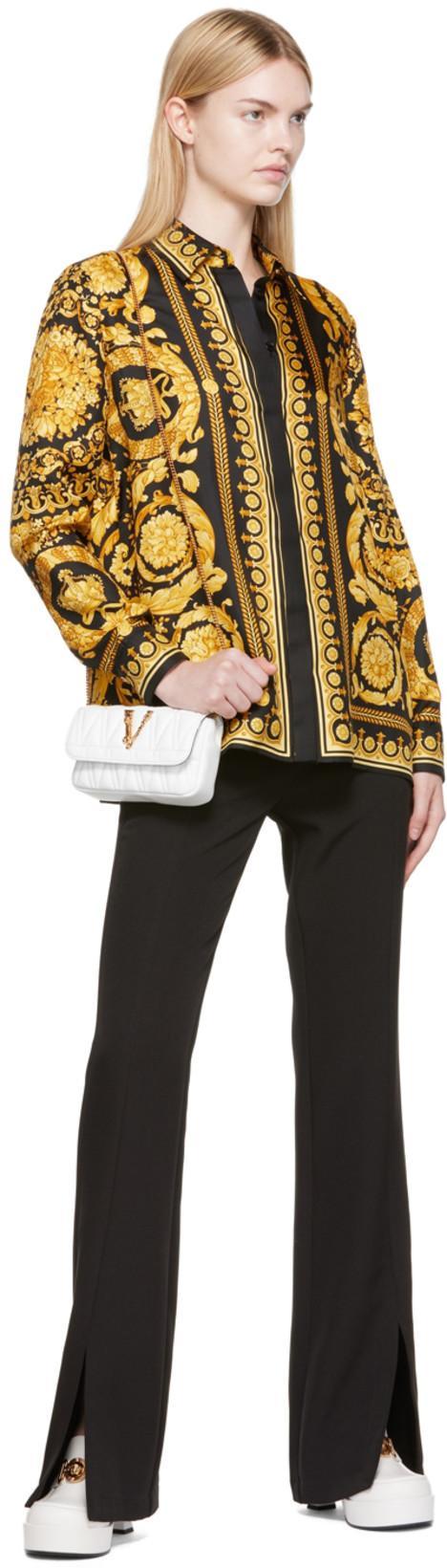 VERSACE Black And Yellow Shirt With Barocco Print