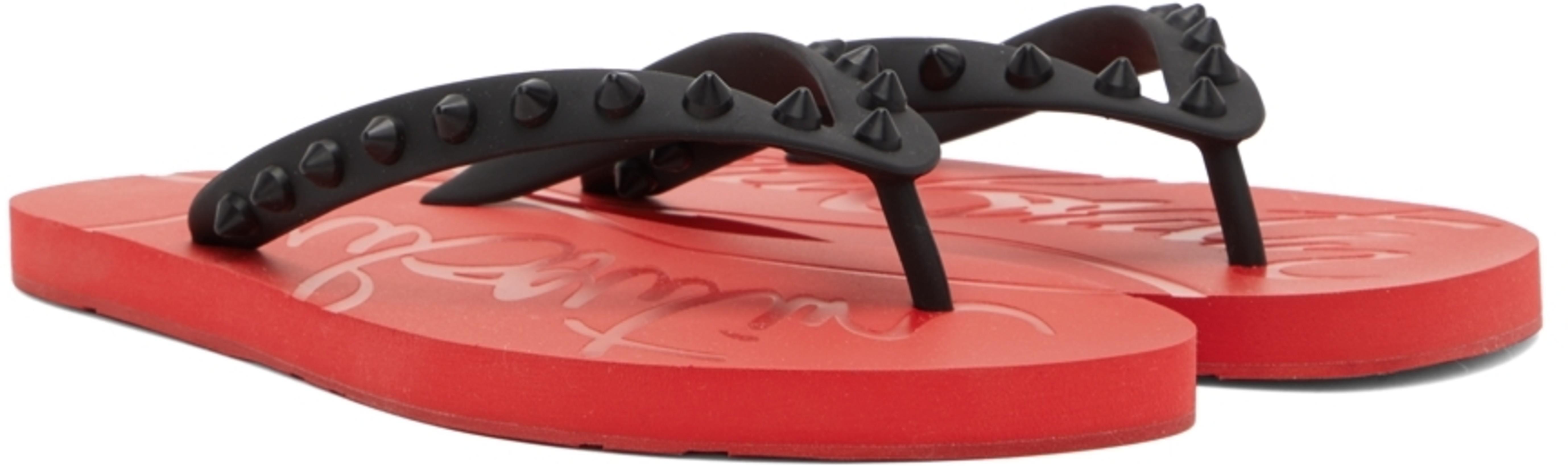 CHRISTIAN LOUBOUTIN Men's Loubi Tonal Spiked Red Sole Flip Flops In Black Loubi