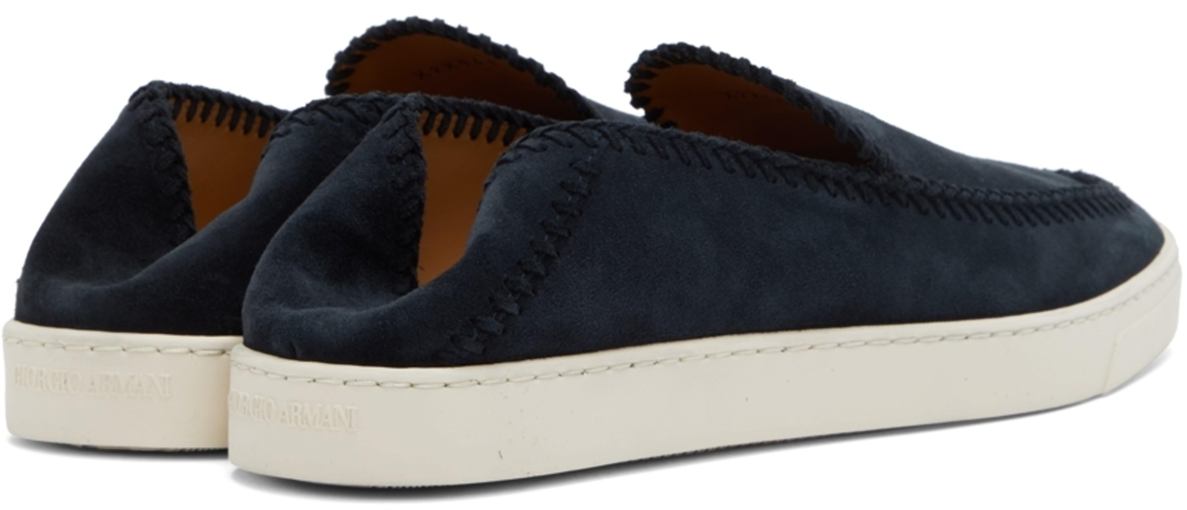 GIORGIO ARMANI Almond Toe Leather Sneaker With Braid Detailing In Black