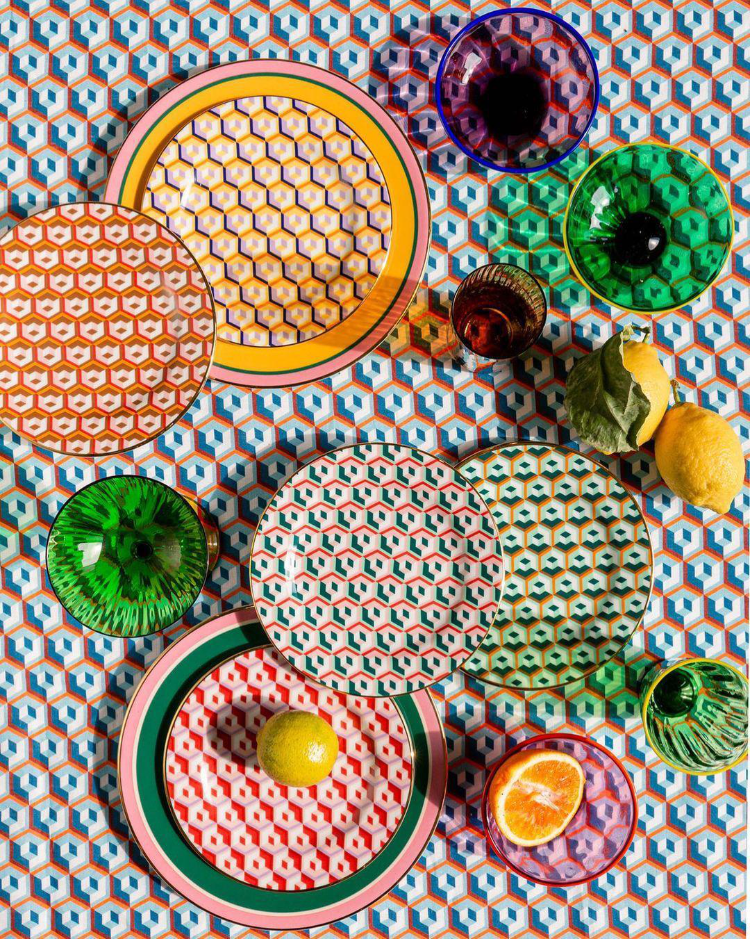 LA DOUBLEJ Rainbow Glasses Set Of 2 In Green