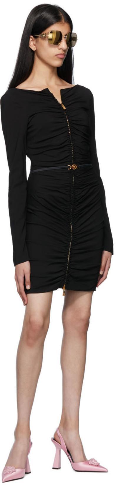 VERSACE Medusa Head-buckled Ruched Georgette Mini Dress In Black
