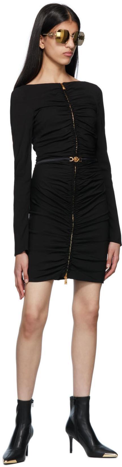 VERSACE Medusa Head-buckled Ruched Georgette Mini Dress In Black