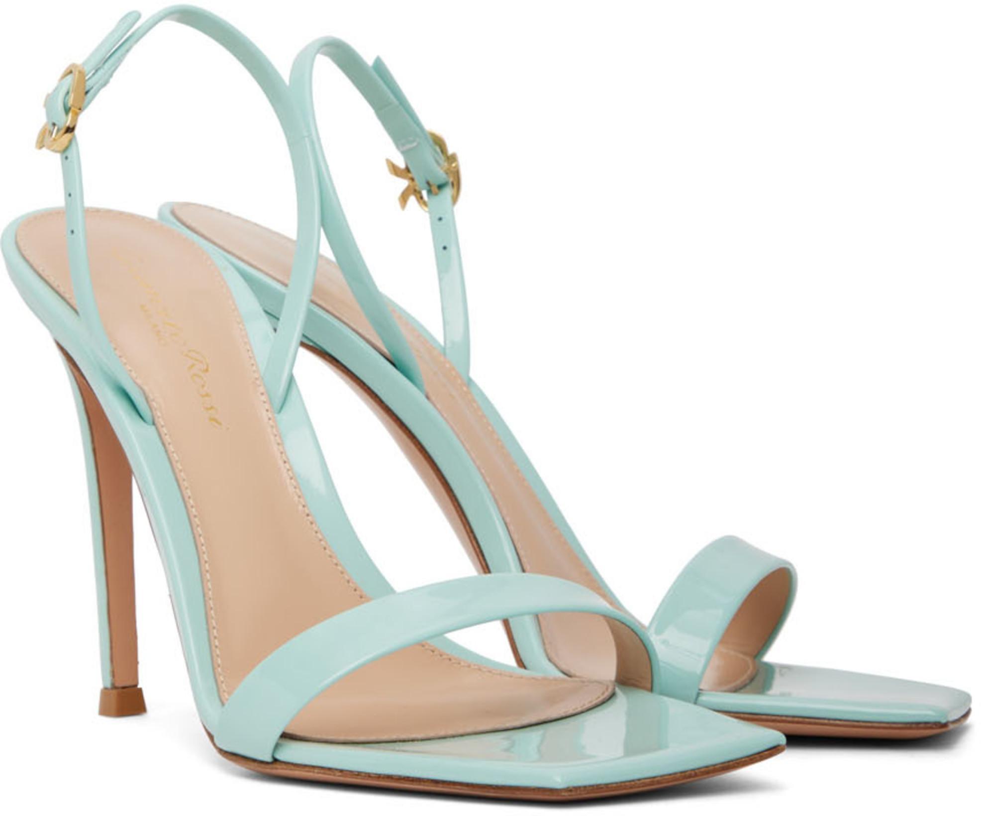 GIANVITO ROSSI Vernice Patent Ribbon Slingback Sandals In Mint