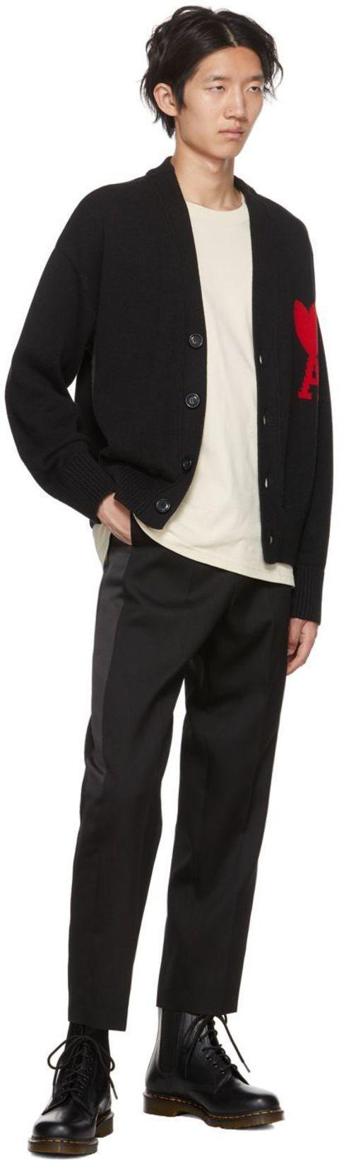 AMI ALEXANDRE MATTIUSSI Ami Wool Cardigan With Logo In Black