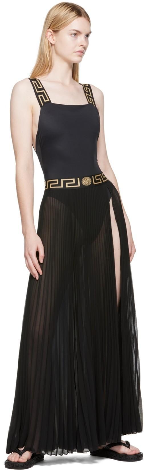 VERSACE One Piece Swimsuit With Greek Border In Black