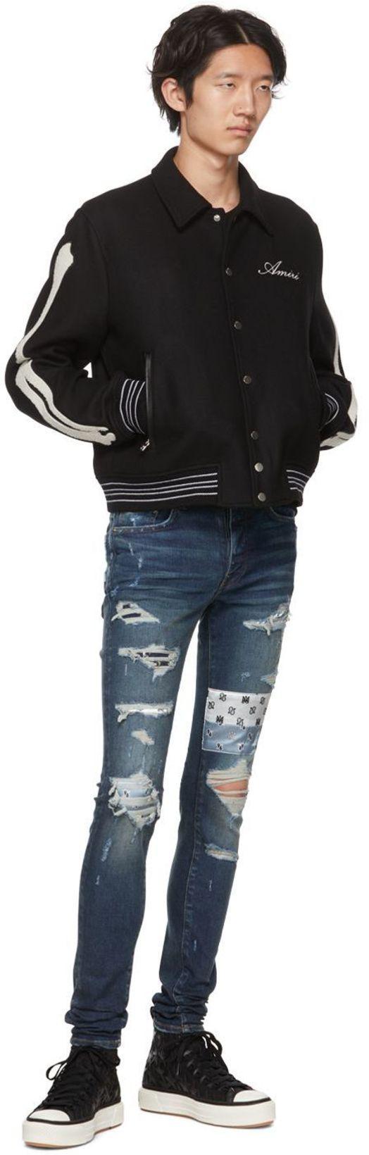 AMIRI Bones Wool Varsity Jacket In Black