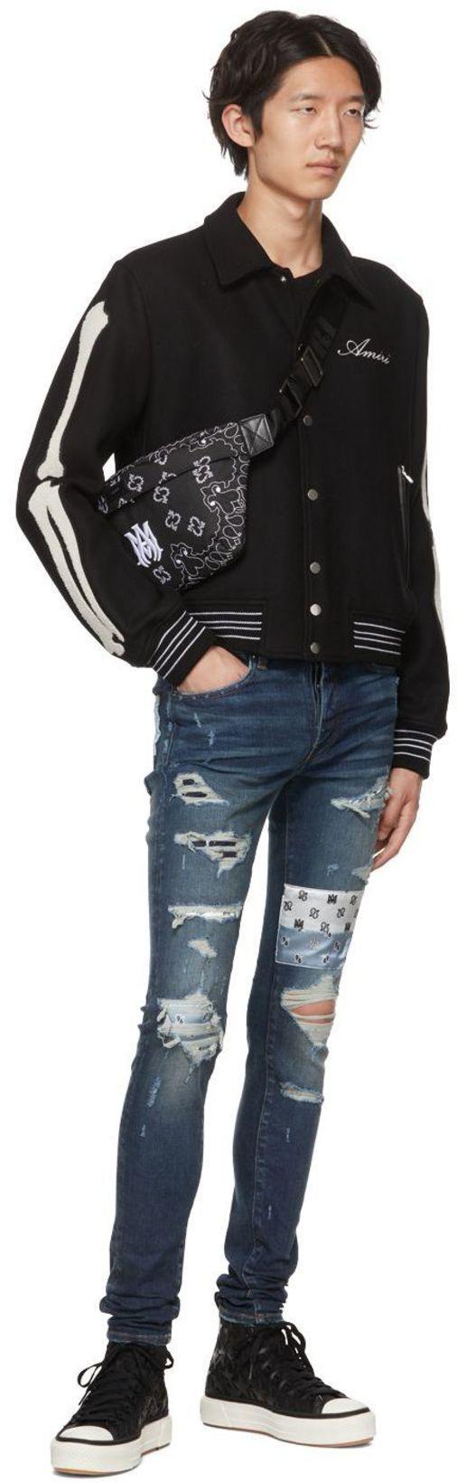 AMIRI Bones Wool Varsity Jacket In Black