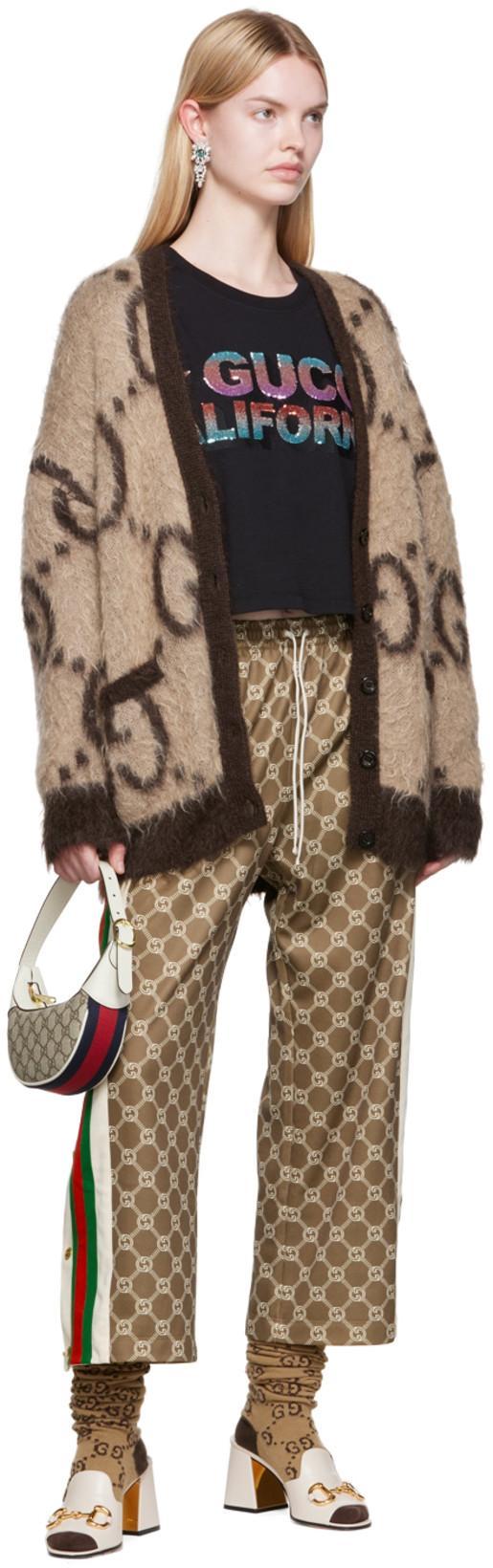 GUCCI Reversible Gg Logo Jacquard Mohair Blend Cardigan In Beige Mix