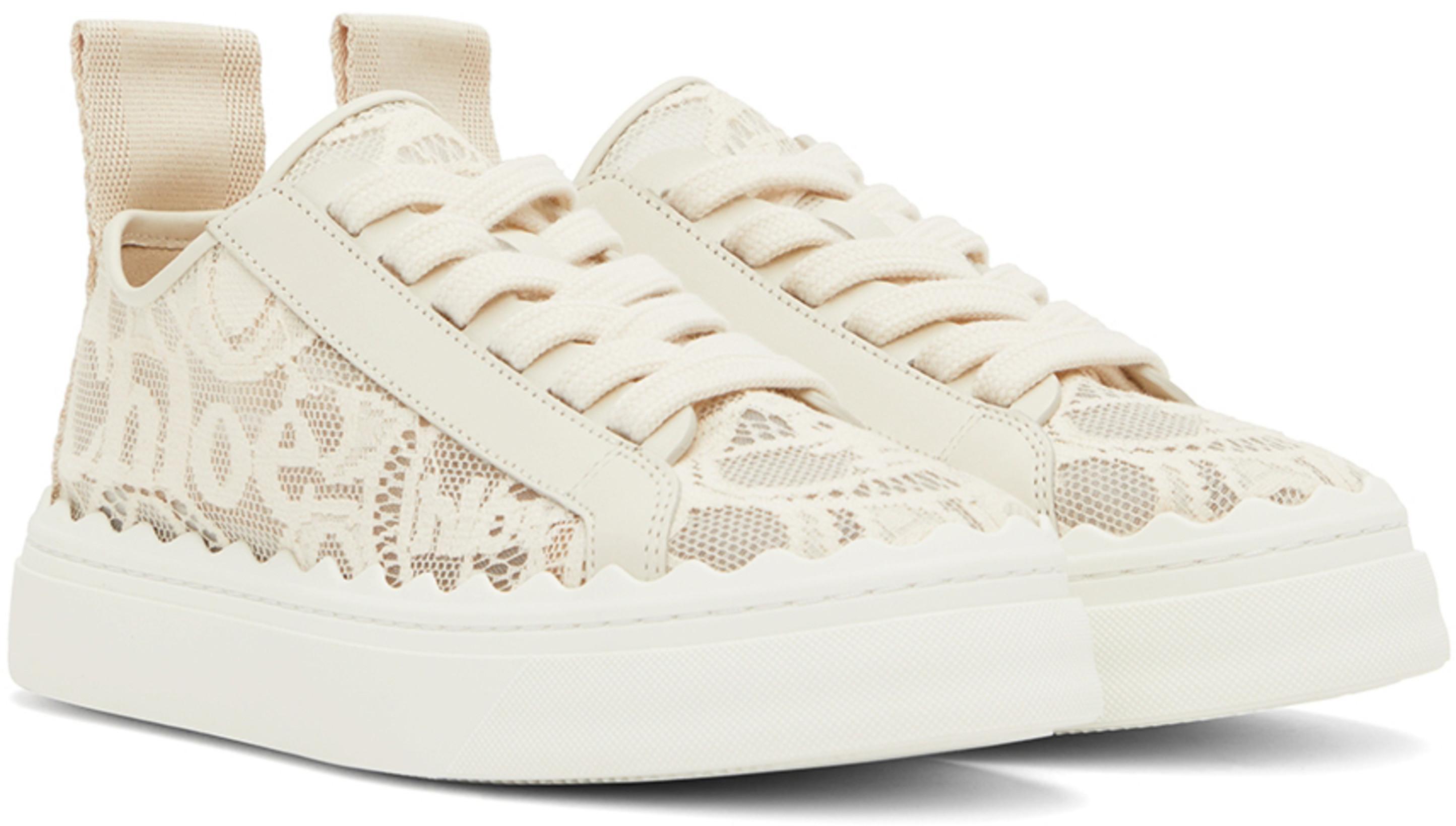 CHLOÉ Lace Lauren Low-top Sneakers With Pull Tab In White