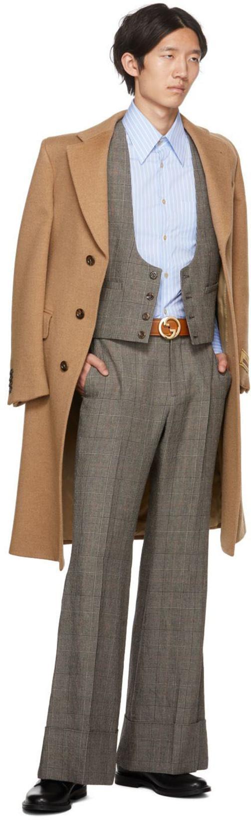 GUCCI Single-breasted Double-layer Wool Coat In Brown