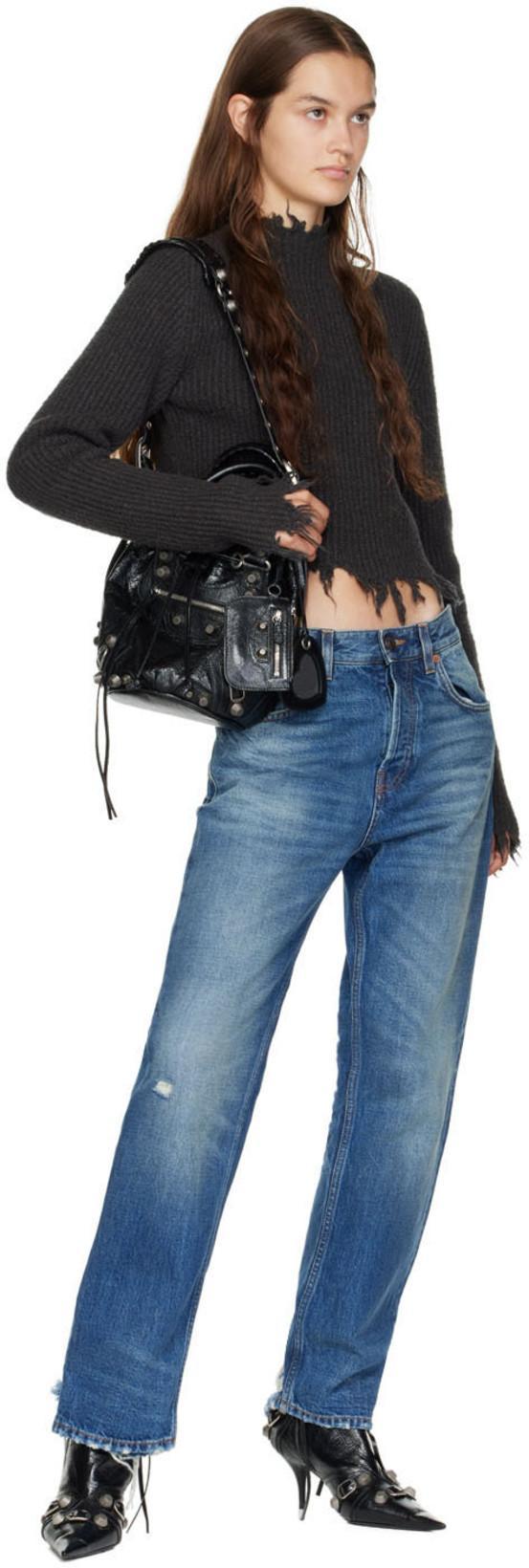 BALENCIAGA Womens Cagole Lambskin Buckle Zip Ankle Booties In Black